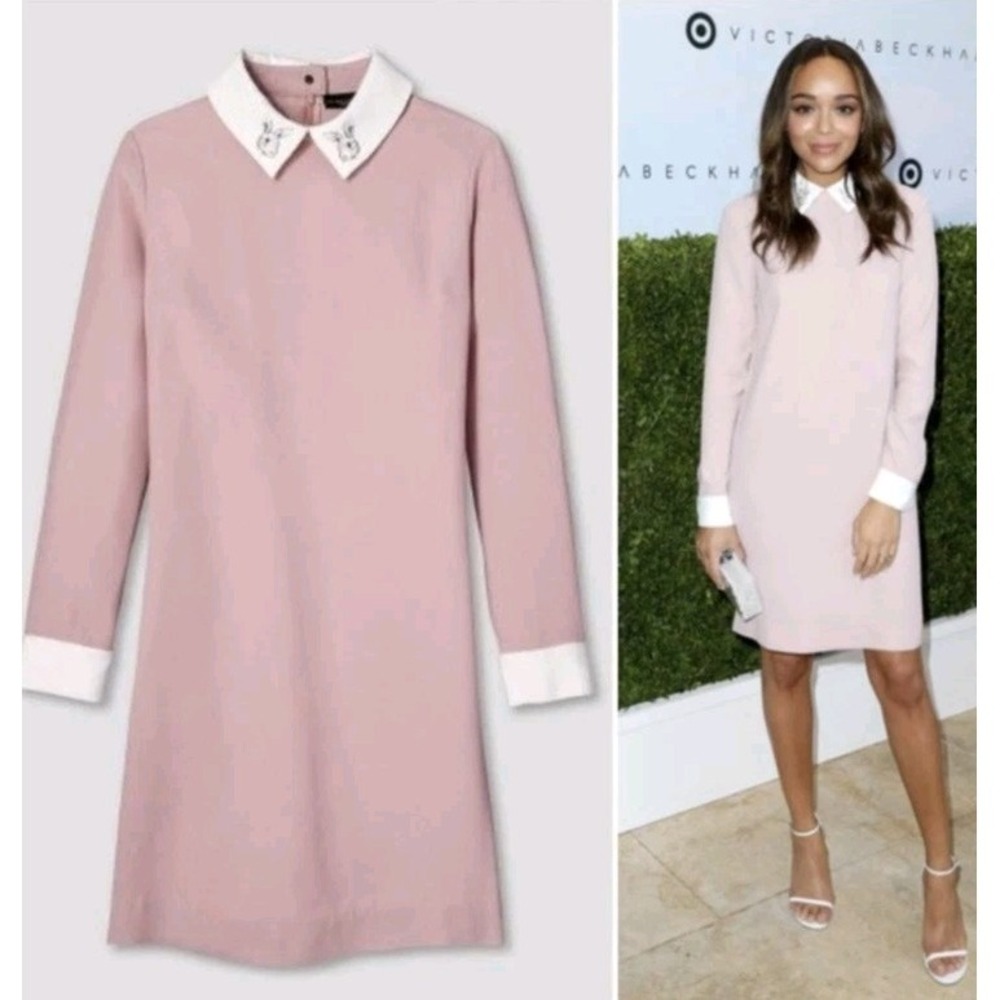 Victoria Beckham Target Pink Preppy Collared Shift Dress‎ Coquet Chic Cottage XS